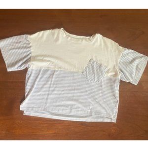 Blue and White Striped Color Block Cropped T, XL Teens